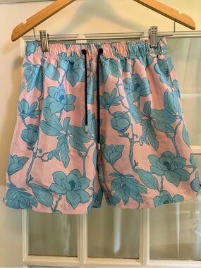 Franks Blue & Pink Floral Brief Lined Swim Shorts Men's Medium Trunks